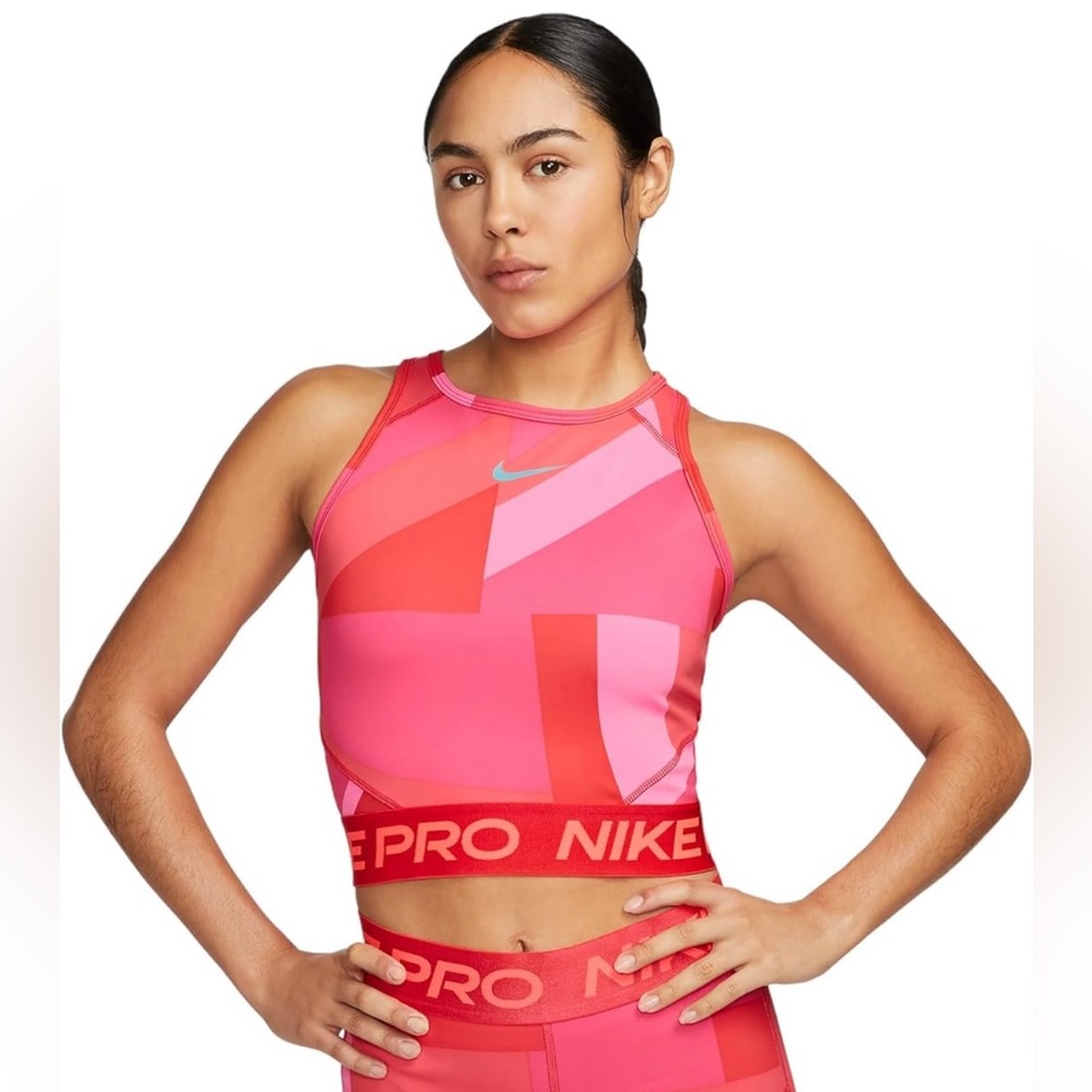 Nike Women's Pro Dri FIT Cropped Training Tank Top Pink FD0954-635 Size 2XL - Picture 1 of 6